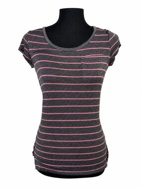 Glitz Dark Gray Tee with Pink Stripes